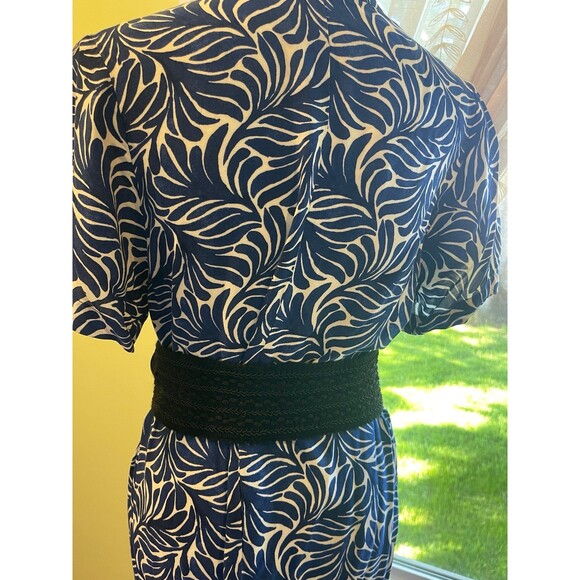 H & M Womens Midi Dress Small Short Sleeves V Neck Beachy Coastal Blue White - Picture 4 of 9